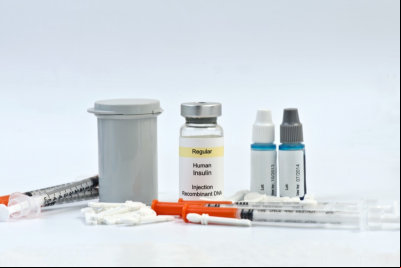 Diabetic testing strips, syringes, lancets, insulin and calibration solutions